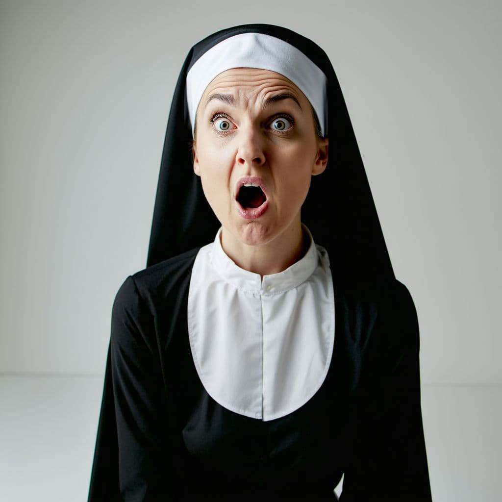 AI generated: pov a nun on her knees ready to give you a tit fuck, there is lust in her eyes as her mouth is open,...