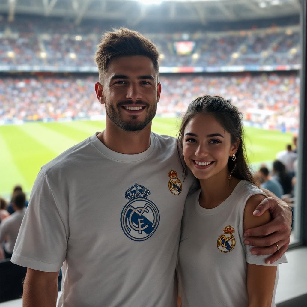 AI generated: jennie kim in real madrid t-shirt, with majonez kielecki in hand

