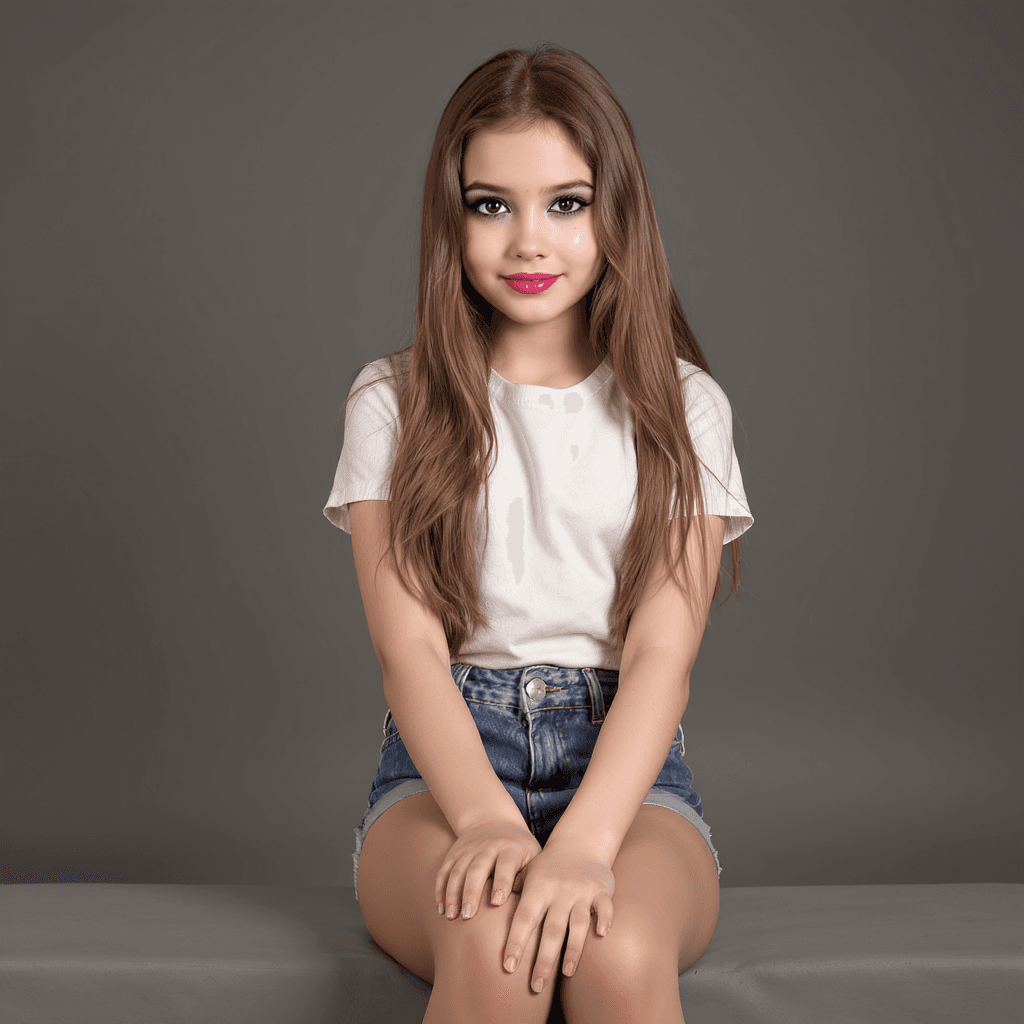 AI generated: a professional photo of a
exceptionally beautiful young girl
age (11.5) model in full growth
wear...