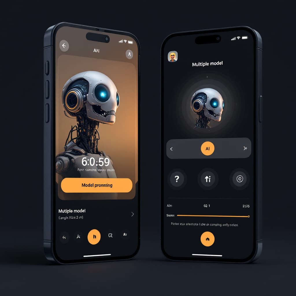 AI generated:  multiple ai model prompting mobile app design, UI --ar 2:3 --q 2 --v 5