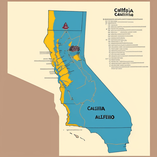 AI generated: California State outline map for marketing package