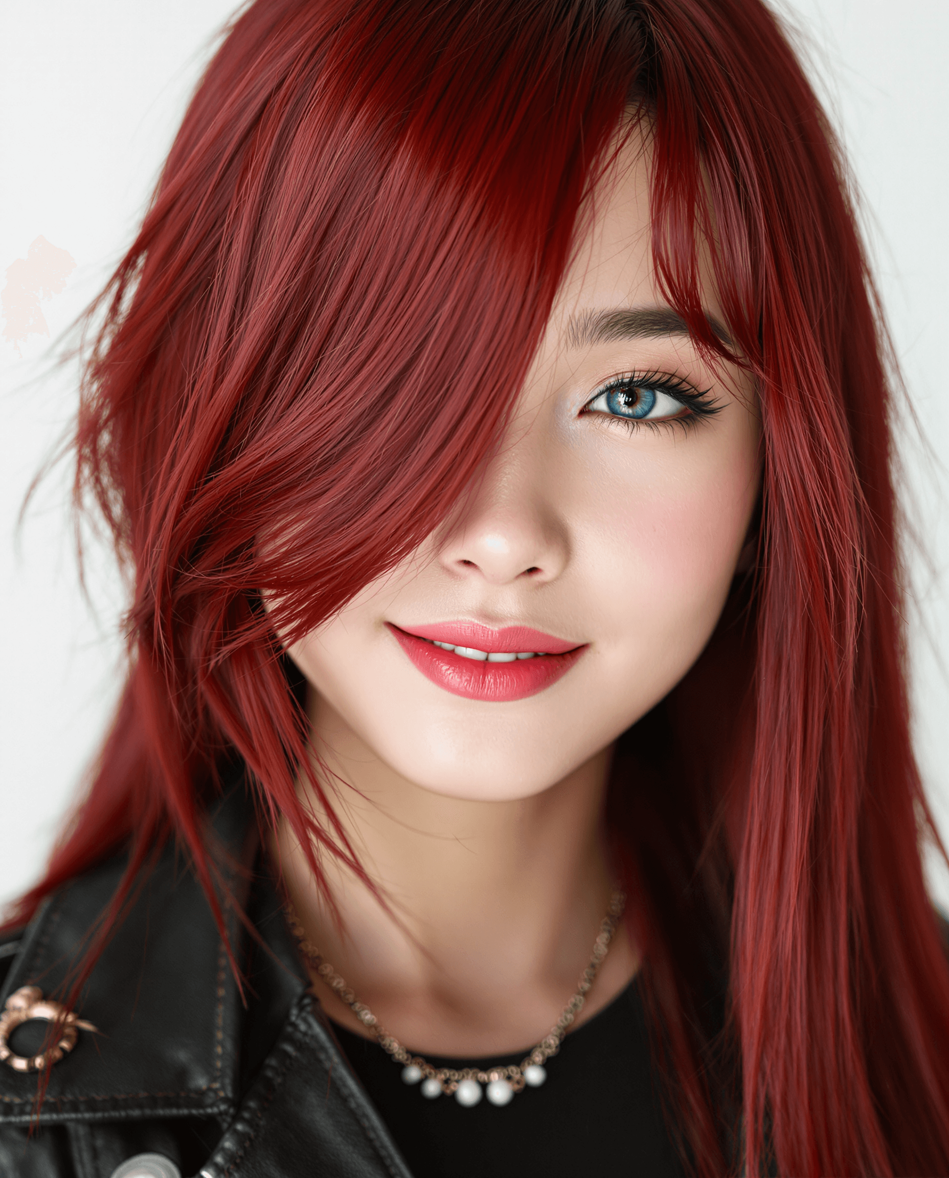 AI generated: A photorealistic portrait of an 18-year-old Indonesian-Korean girl smiling gently at the camera, wit...