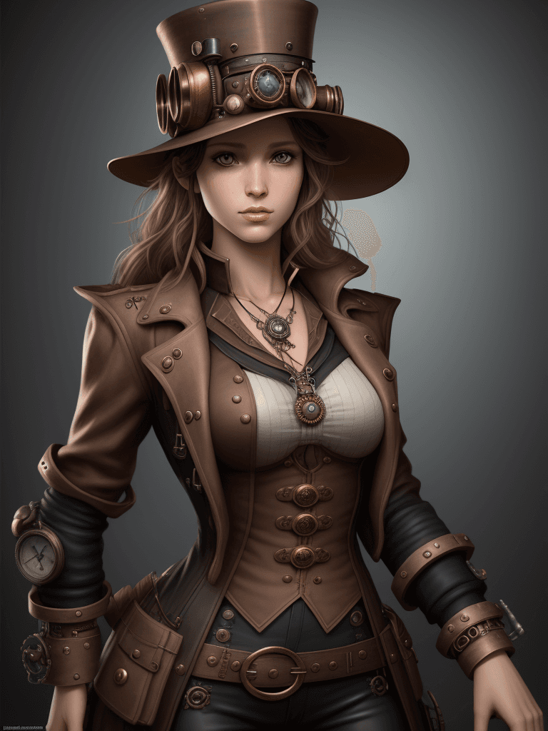 AI generated: steampunk clothing wearing a hat, in the style of vray tracing, eye-catching detail, magali villeneu...