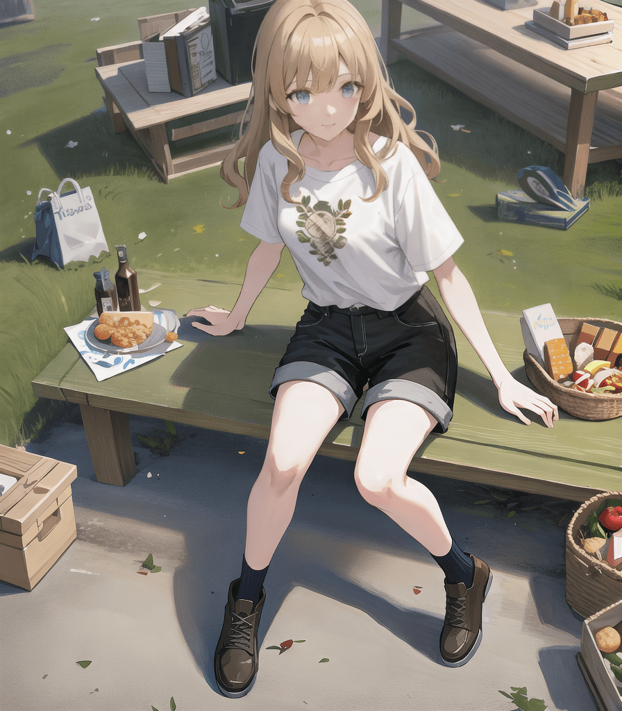 AI generated: (perfect anime illustration), 1girl, wavy blonde hair, medium hair, (light brown hair, blue eyes), m...