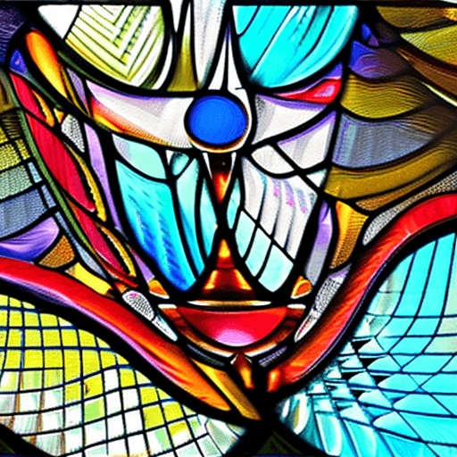 AI generated: splash art, stained glass art of goddess, glass masquerade mask, mosaic-stained glass art, stained-g...