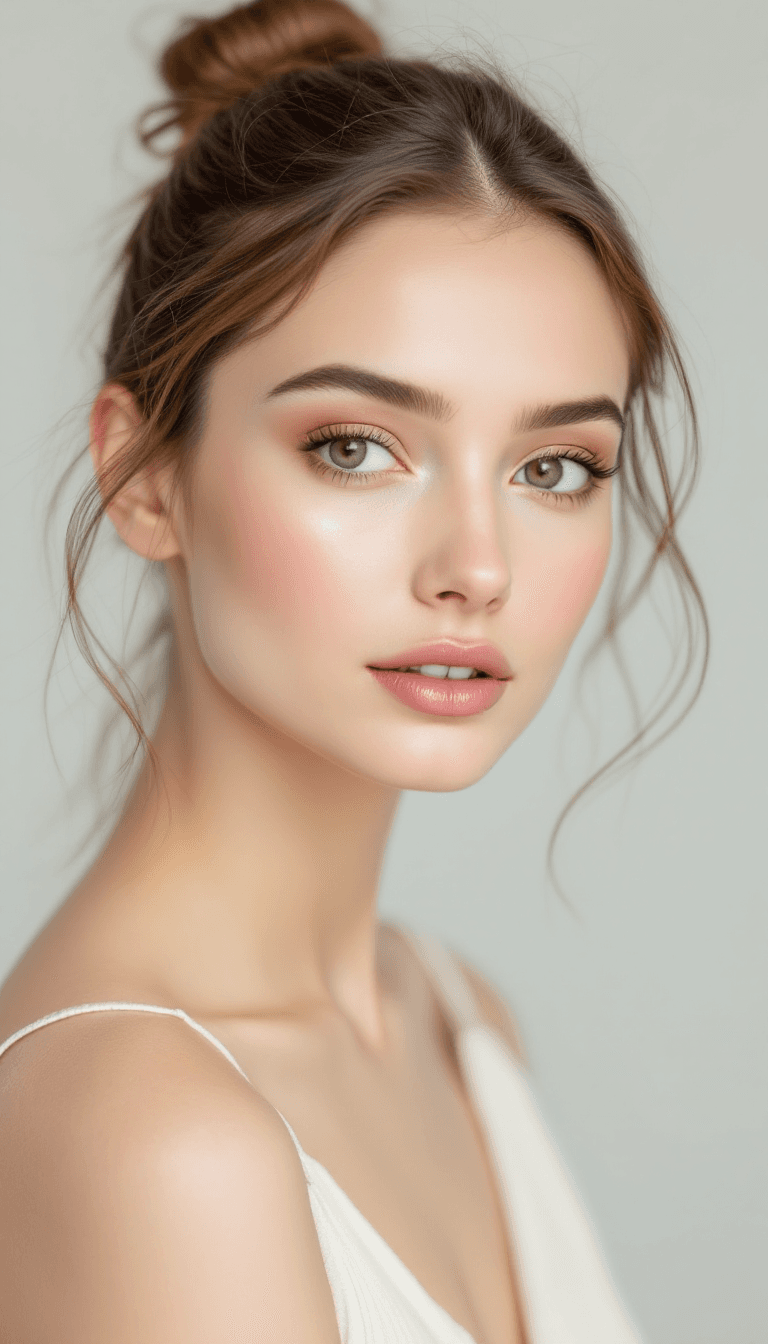 AI generated: A makeup style that uses neutral tones to create a subtle, barely-there appearance, highlighting nat...
