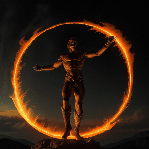 AI generated: Prometheus gazes skyward, his eyes ablaze with determination as he defiantly steals fire from the he...
