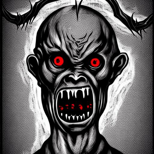 AI generated: Horror black creature,scary old demon,sore face,