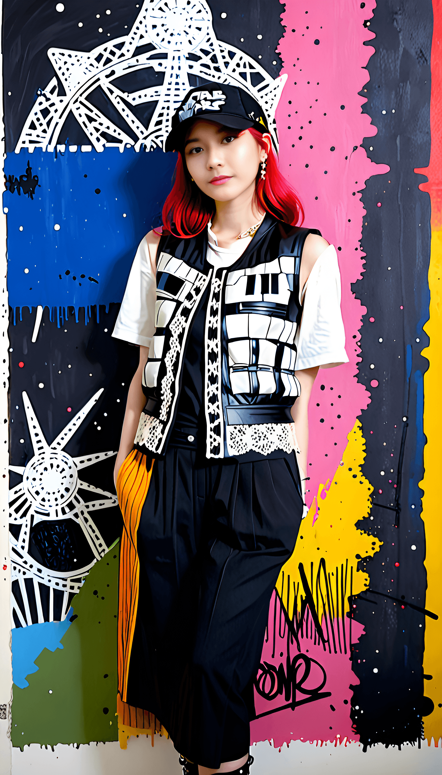 AI generated: a figure standing in a star wars vest with hats and lace, in the style of punk-inspired art, uemura ...