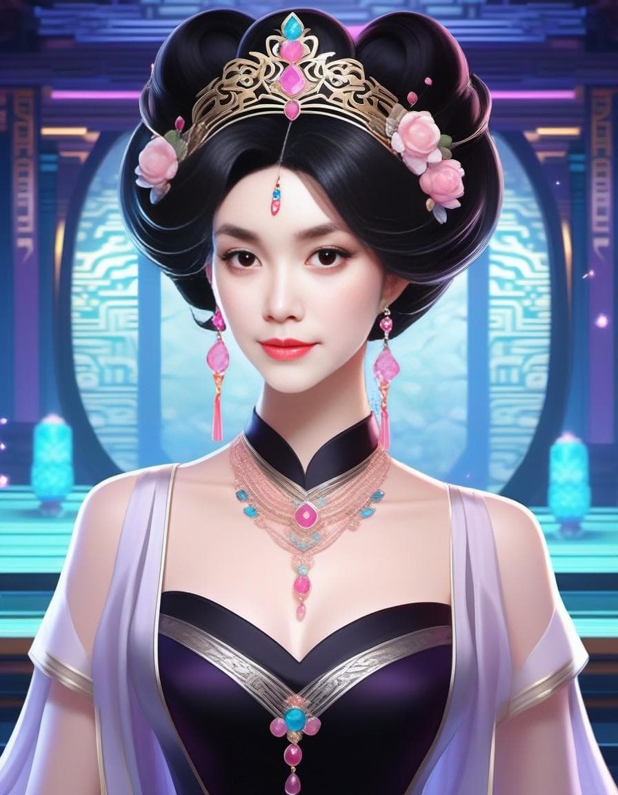 AI generated: A graceful and elegant game character, 2010s Decor style, with subtle makeup, Arcade 1990s Point And...