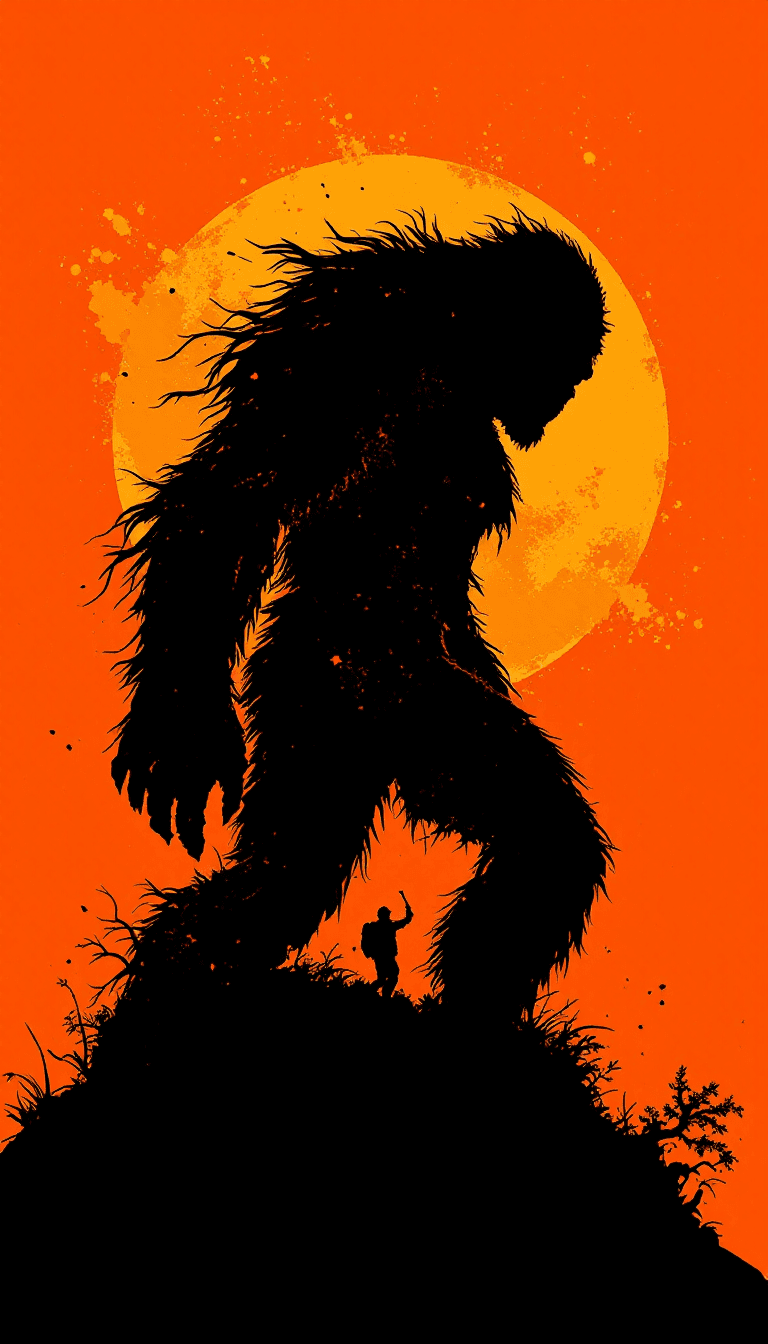 AI generated: Bigfoot, silhouette, concept art in the style of Yoji Shinkawa and Dominik Mayer with vibrant colors...