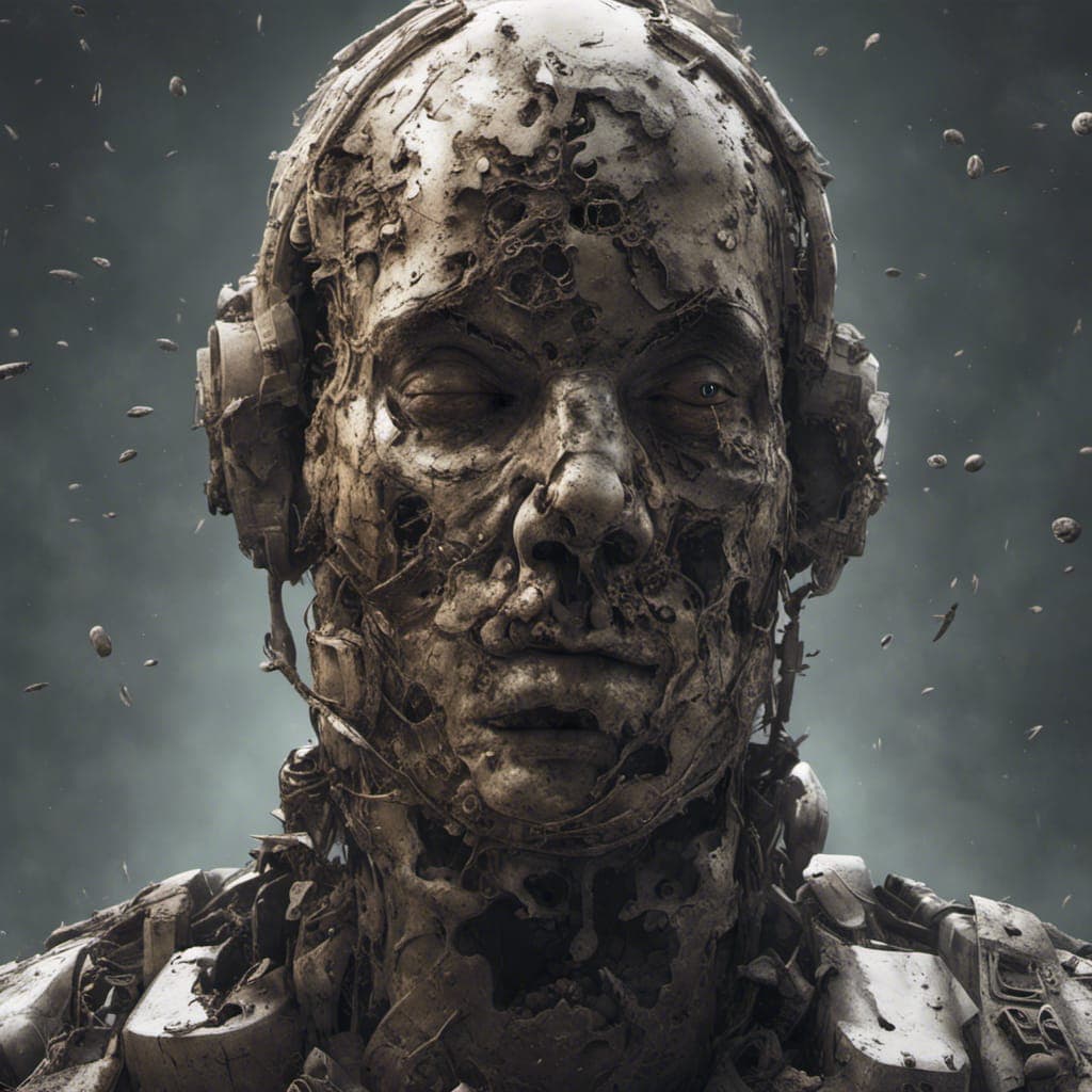 AI generated: Produce an AI-generated piece that symbolizes the human and environmental cost of war, highlighting ...