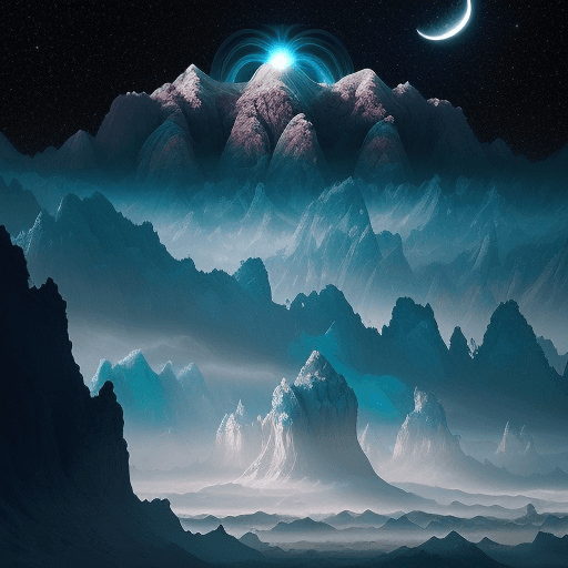 AI generated: A majestic planet, its swirling clouds and towering mountains illuminated by the light of a distant ...