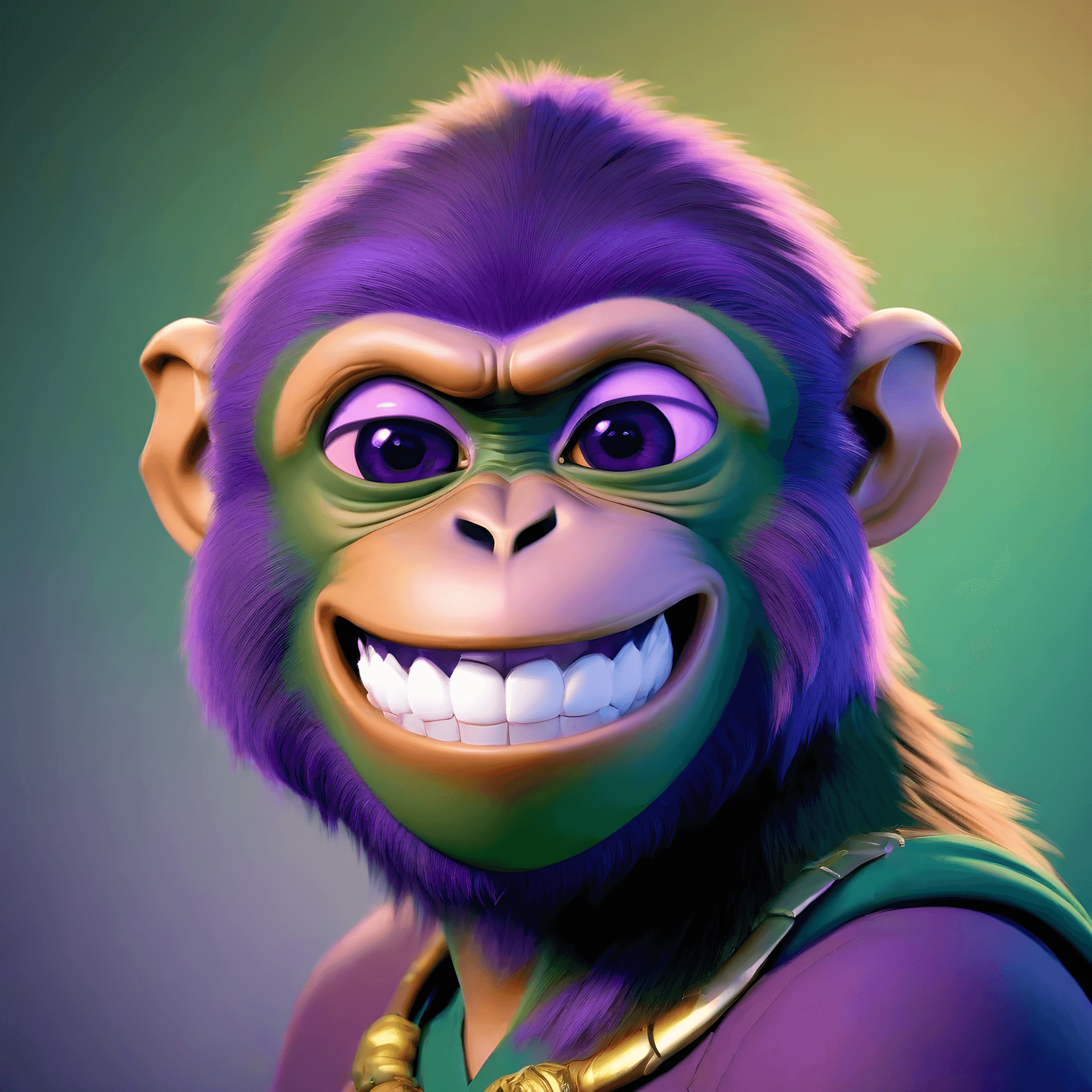 AI generated: A monkey, Digital rendering, 3D modeling software, Contemporary era, Saturated and contrasting hues ...