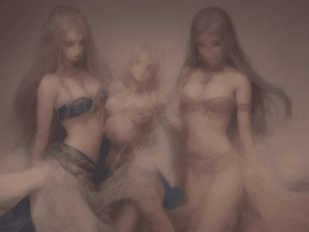 AI generated: Two alluring svelte muscular stomached women with waist length long dusty rose hair and radiant brig...