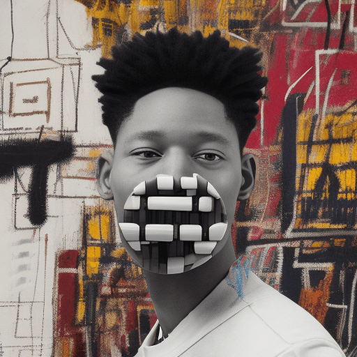 AI generated: photography of an urban backpack, product design by Jean-Michel Basquiat, on a white background, oct...