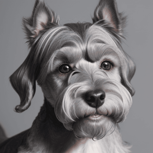 AI generated: Schnauzer dog face, light grey fur, looking wide open eyes