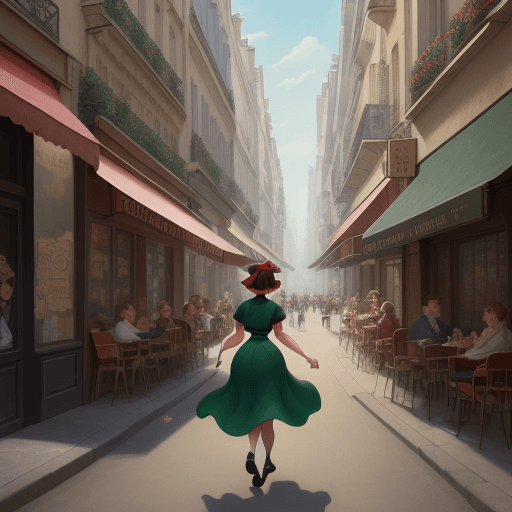 AI generated: an illustration of a girl walking down a street, in the style of disney animation, pre-world war ii ...