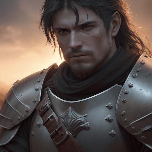 AI generated: Ultra high resolution photography of a medieval, male, male soldier, dark armour, warrior dramatic l...