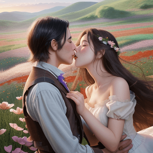 AI generated: Romance illustration, a couple sharing a passionate kiss, romance book, Wild west, set against a blo...