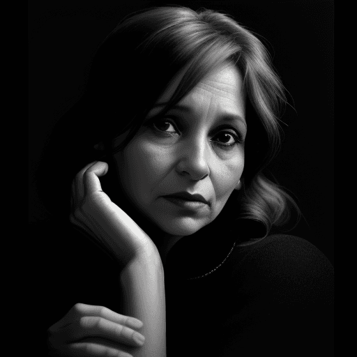 AI generated: 40 years old woman, in style of Ralph Gibson::2 and Yousuf Karsh::4, cinematic, dynamic pose, black ...