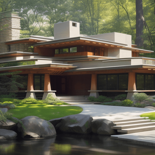 AI generated: Create a unique architectural design that blends the organic and innovative principles of Frank Lloy...
