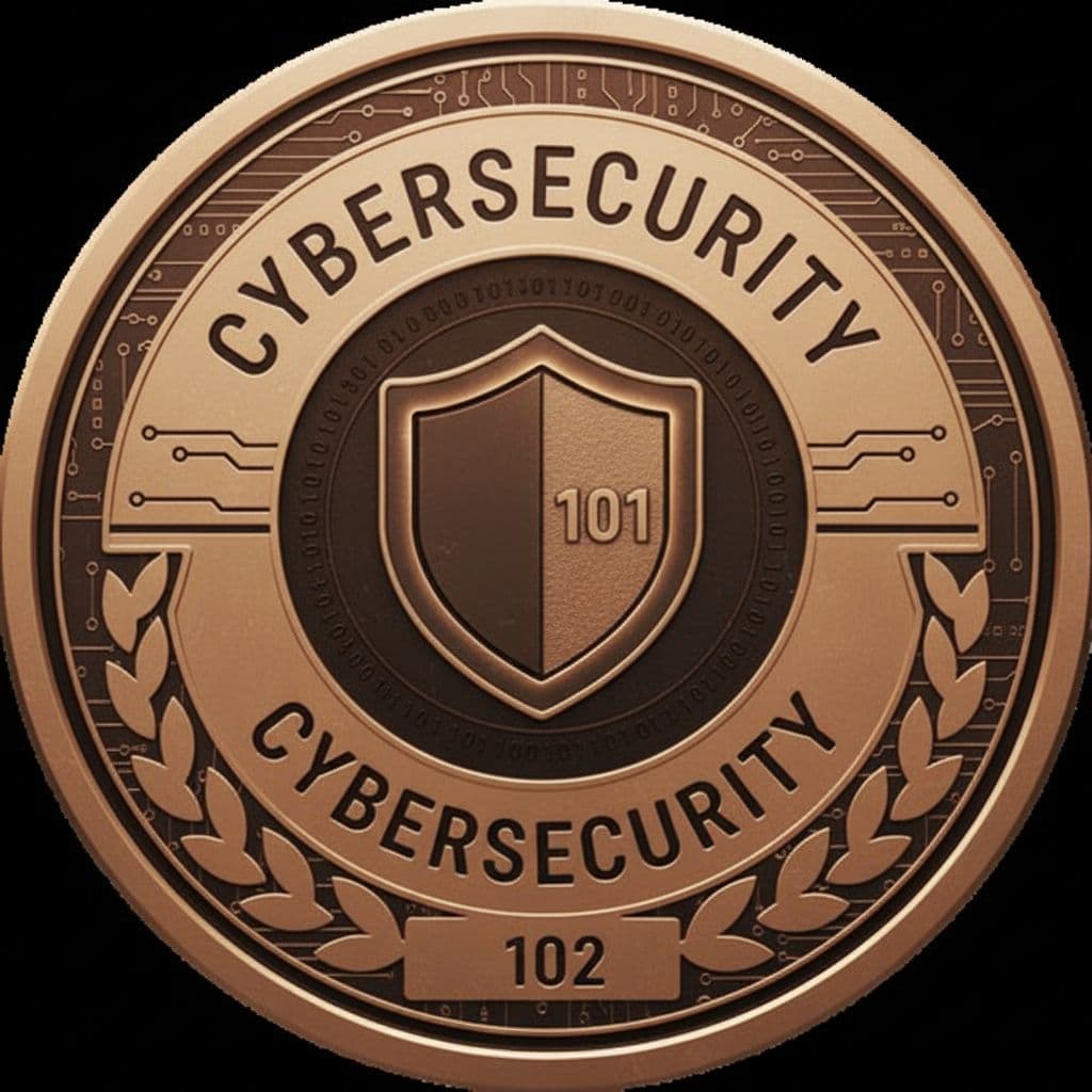 AI generated: Using the uploaded photo, make a bronze style badge for the Cybersecurity 102 course