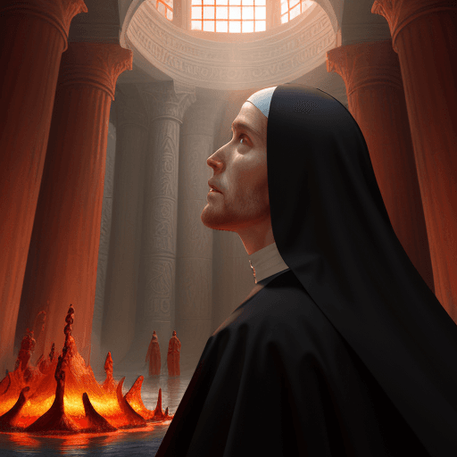 AI generated: Joshua son of Nun looking up at the pillar of fire before crossing the red sea, 8k resolution, faith...