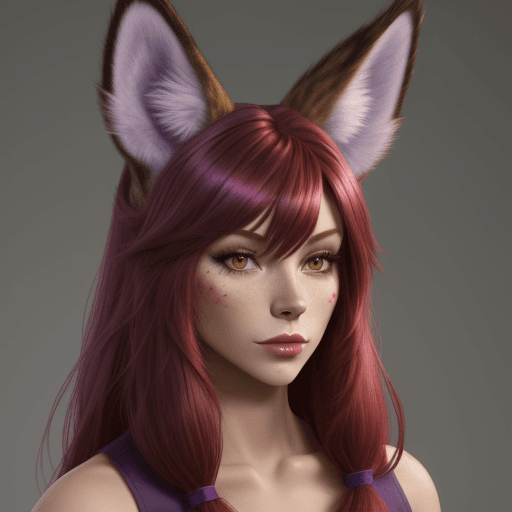 AI generated: Lyla, anthro,  purple skin, lynx ears, red hair
