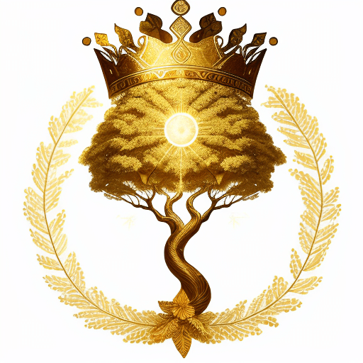 AI generated: drawing of a simple Brazilian tree, whose crown is made up of leaves, with a golden and illuminated ...