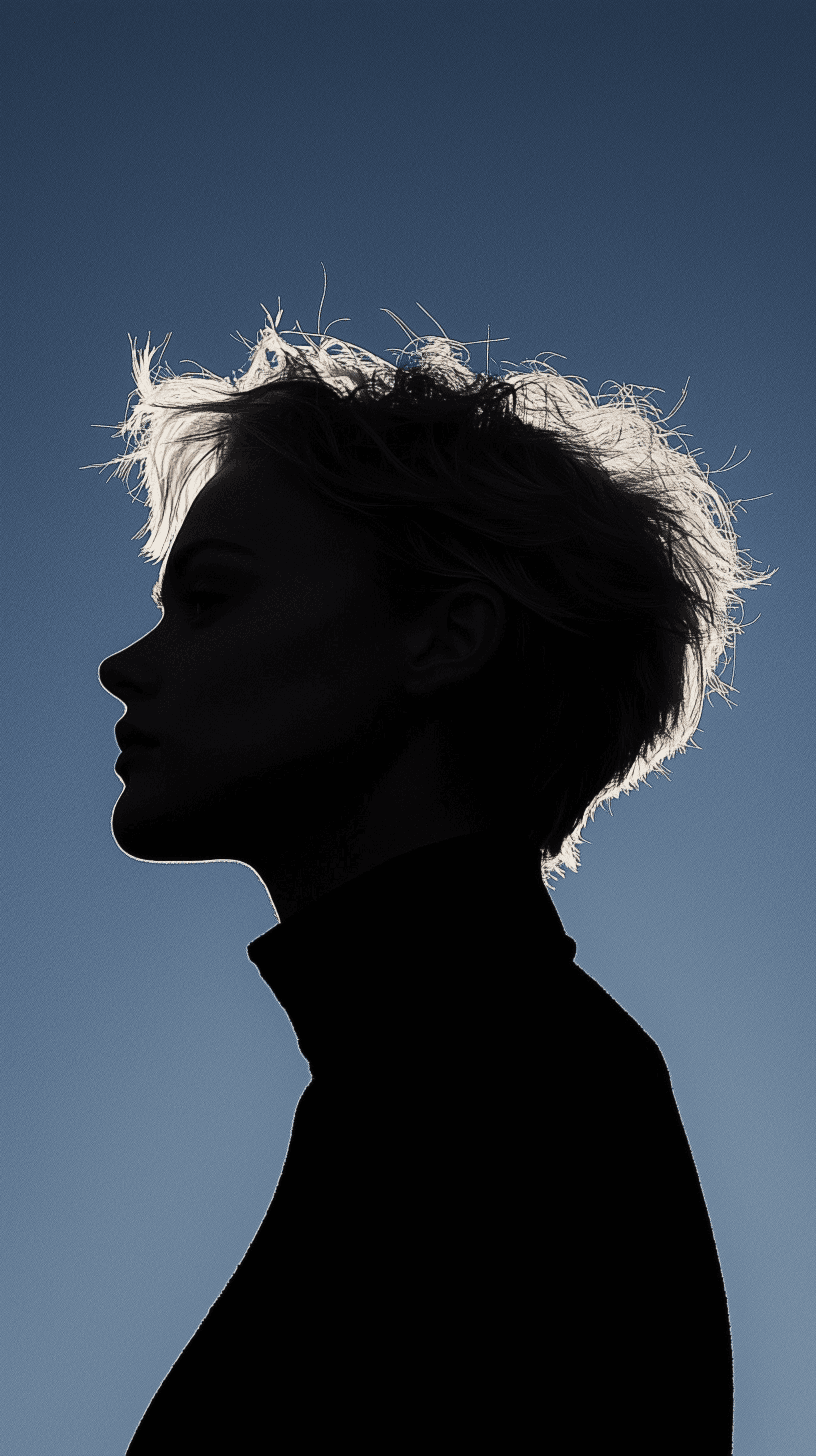 AI generated: high resolution photography, stark portrait that harnesses the visual power of contrast, profile sil...