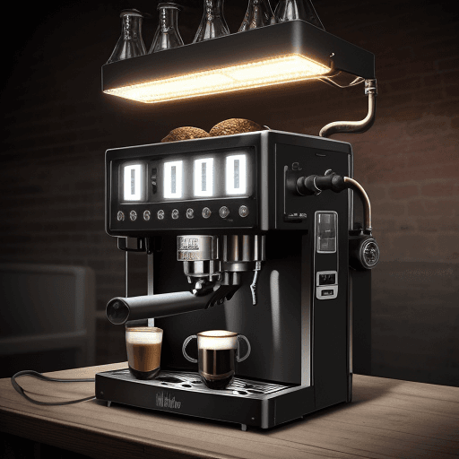 AI generated: coffe machine, industrial style and leds with a triturator