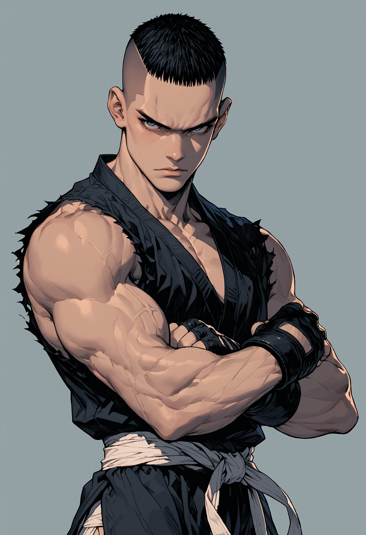 AI generated: score_9, score_8_up, score_7_up,source_anime,1boy,solo,black hair,buzz cut,side cut,blue eyes,perfec...