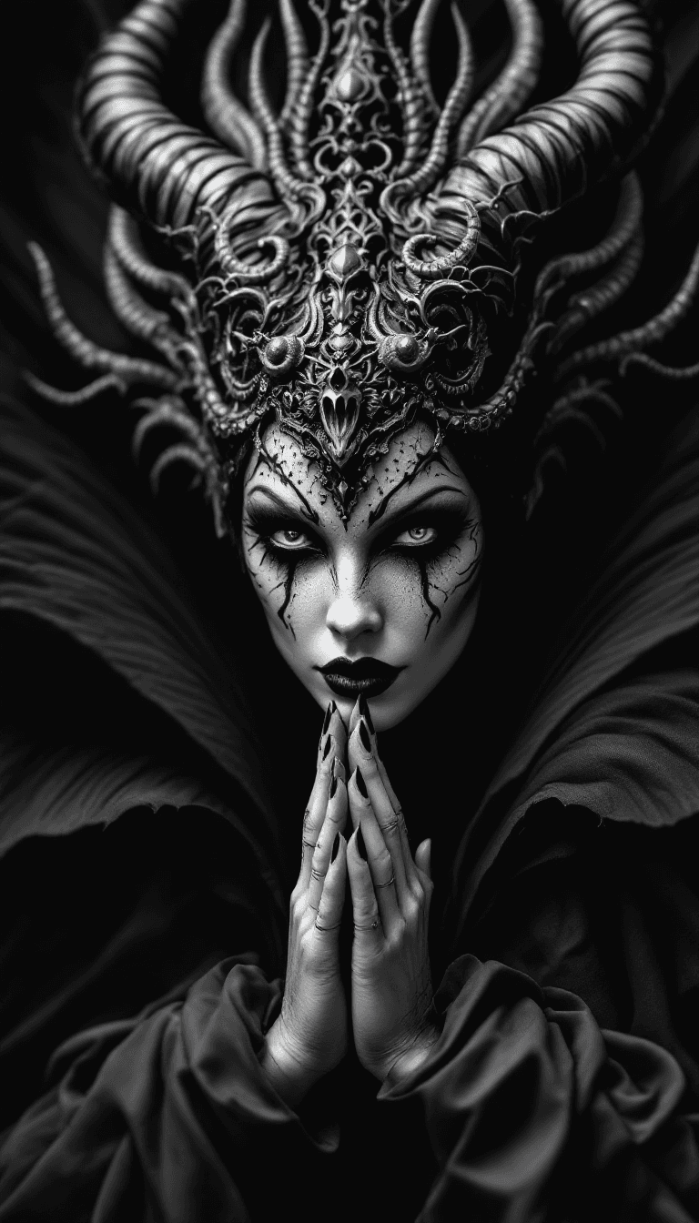 AI generated: evil queen vengeance, Monochromatic photography, Digital manipulation/High-contrast post-processing,...