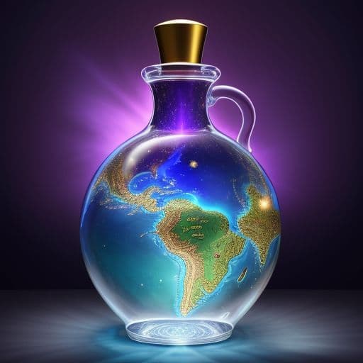 AI generated: Pouring the Universe into a luxurious potion bottle cup, fantasy art, concept art, rococo, aurora, b...