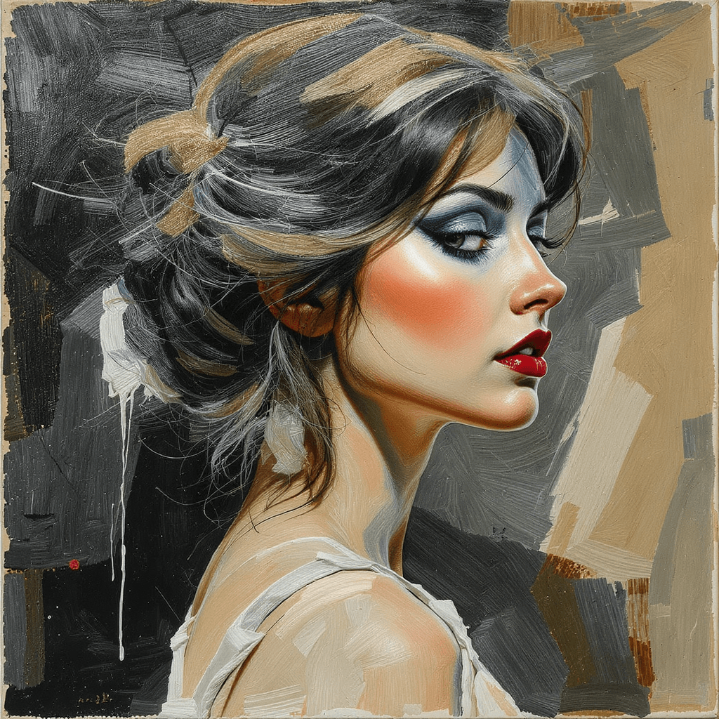 AI generated: a painting of a woman, in the style of brushstroke-intensive portraits, flowing brushwork --chaos 75...