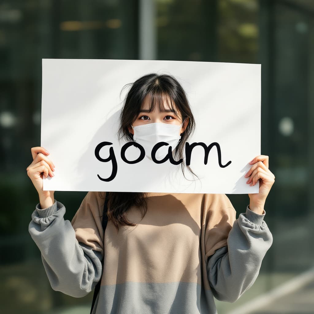AI generated: Create jo yuri holding a sign that's written on it “goam”