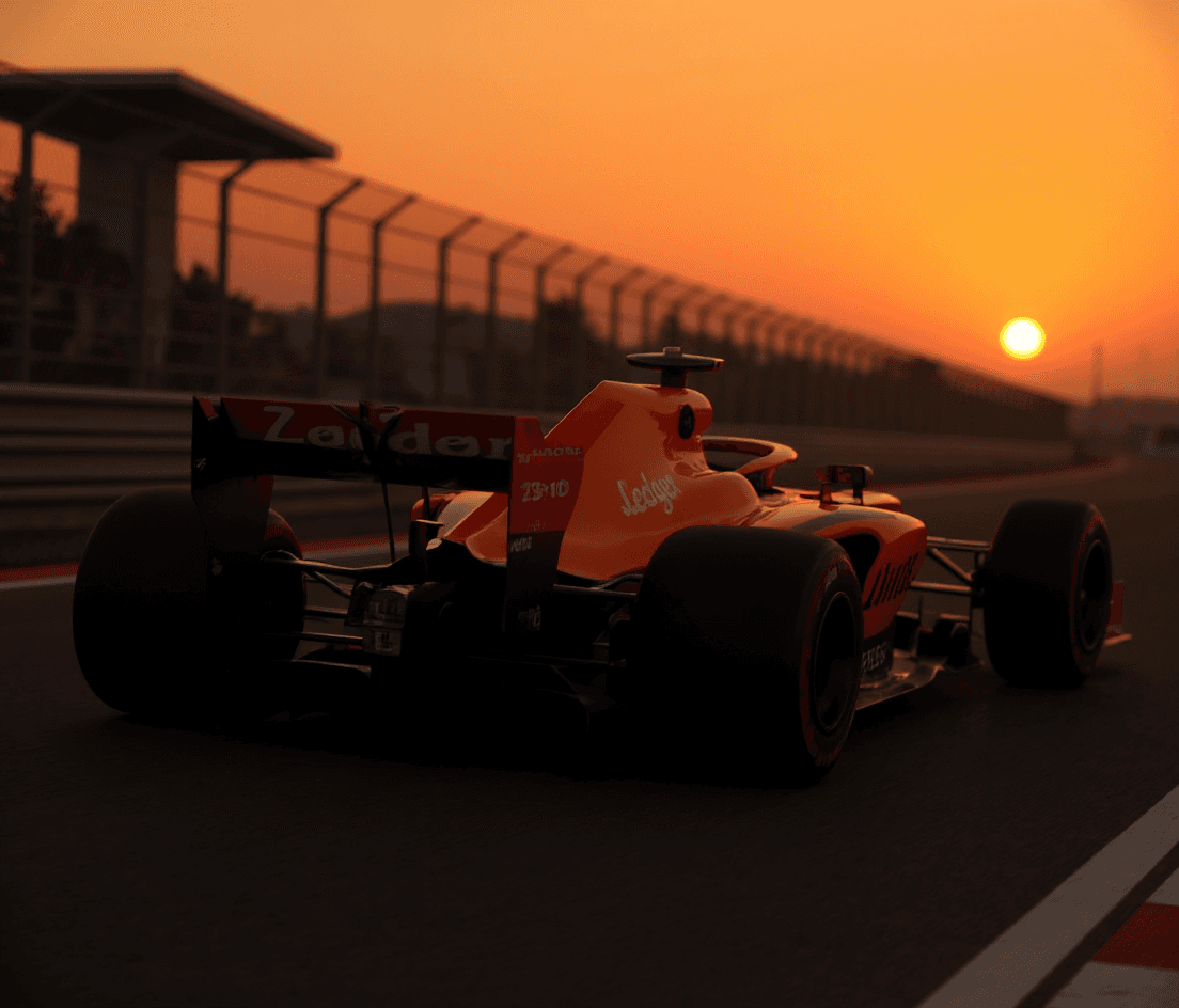 AI generated: Create a f1 car red and black the predominant color has to be the orange 60% and black 40%, with a d...