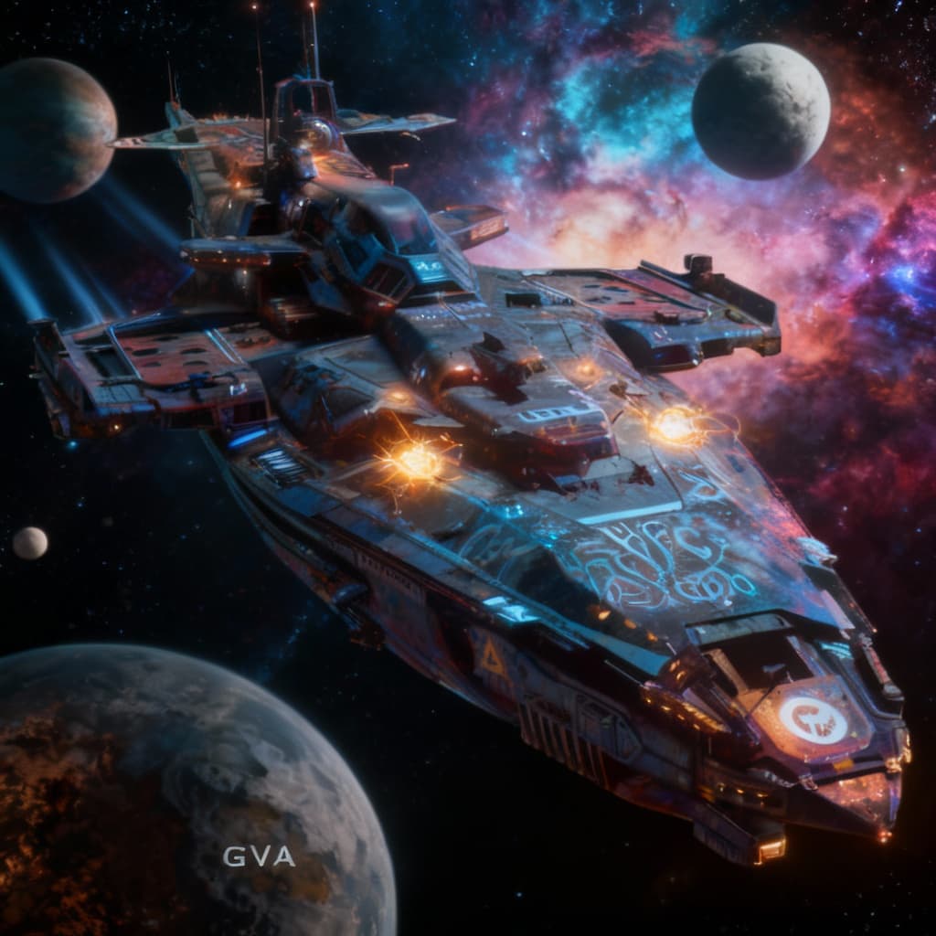AI generated: Reimagine, in detail, the alien spaceship to show a new design. Reposition and add or change paint c...