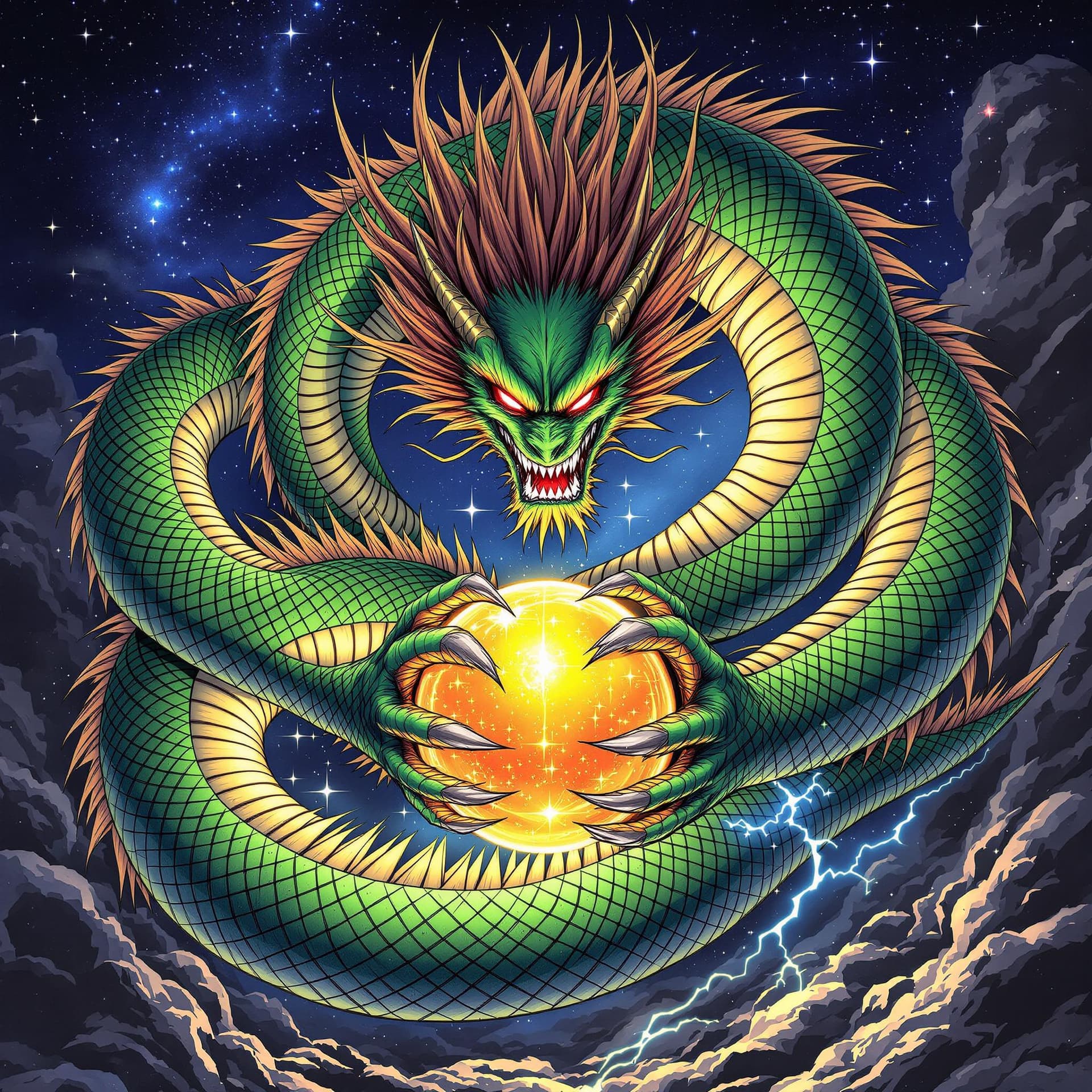 AI generated: “A vibrant illustration of Shenron, the eternal dragon from Dragon Ball Z, coiling around the mystic...