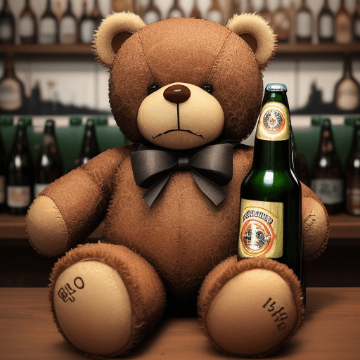 AI generated: Teddy bear with a beer bottle in his hand