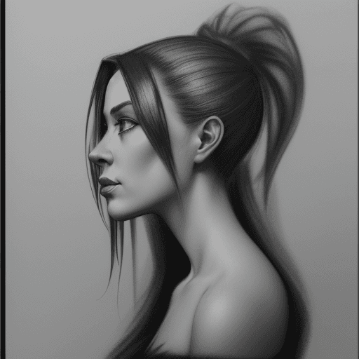 AI generated: a black and white charcoal drawing of a beautiful woman, side view, in the style of a charcoal drawi...