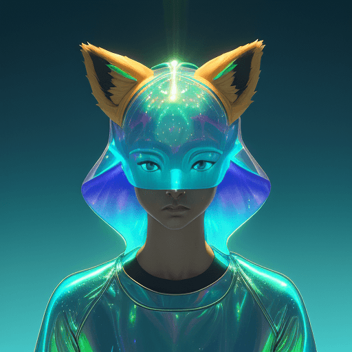 AI generated: 
3D cartoon Fox Head with Human Body, Wearing Iridescent Holographic Liquid Texture & Translucent Ma...