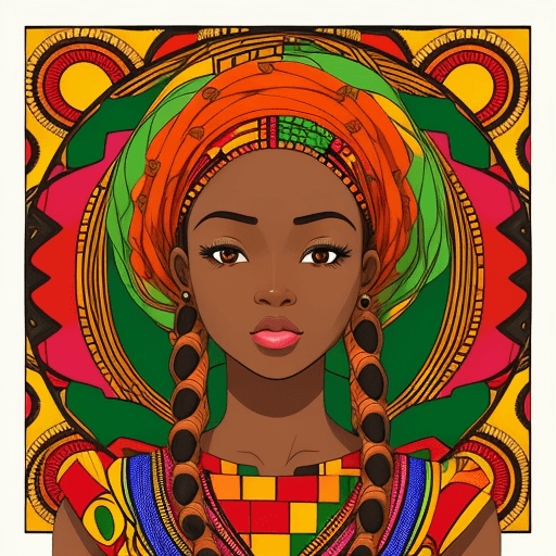 AI generated: beautiful african Flowers:: African woman with long braids :: retro design pattern :: multi-color ::...
