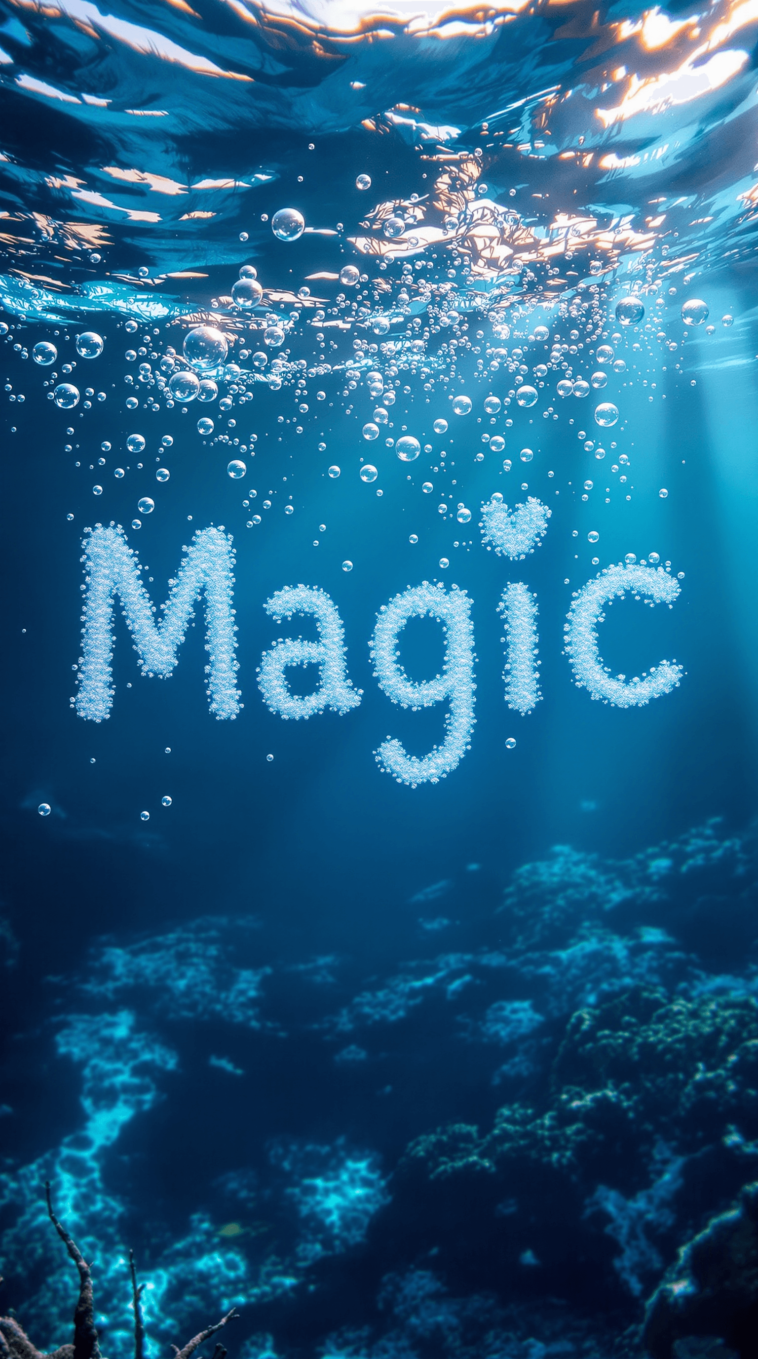 AI generated: A photograph showcasing the word "Magic" meticulously spelled out using water bubbles. The delicate,...