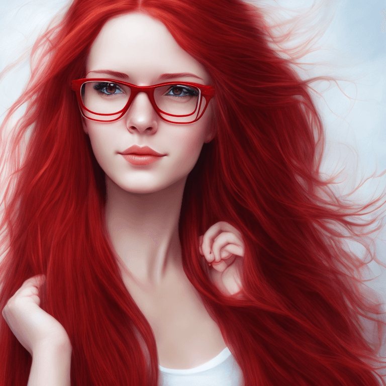 AI generated: Beautiful girl, red long hair, with glasses, photorealistic