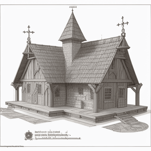 AI generated: detailed with notes, ink sketch of medieval preschool slick design clean lines blueprint perfect awe...