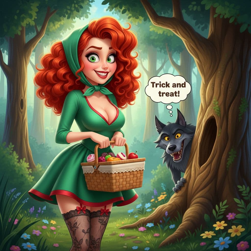 AI generated: The image depicts the Swedusg animated character voluptuous Inga, mad eyes 20 years old, with red cu...