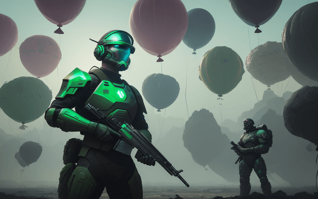 AI generated: brutal man warrior stands and holding a M41A Pulse Rifle in his hands, after the battle, looking int...