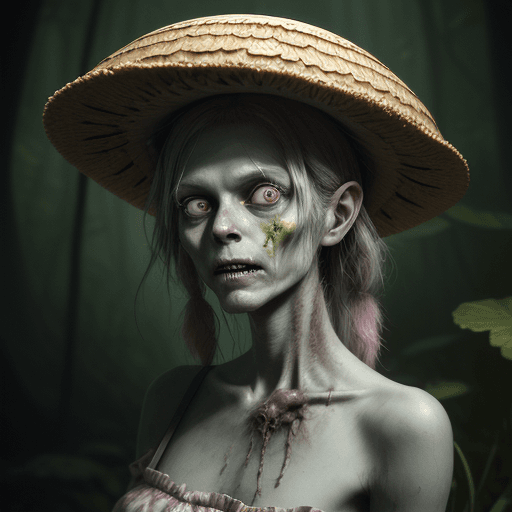 AI generated: Mushroom zombie, human who has been infected with a disease that makes small spots of colorful mushr...